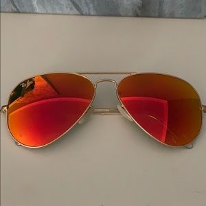 Polarized red/ orange tinted aviator ray bans
